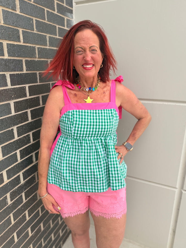 Watermelon Gingham Tie Tank