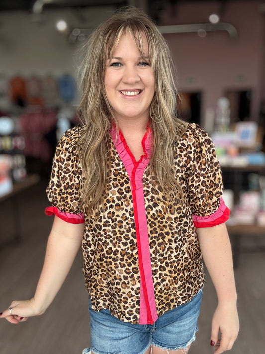 Leopard Top w/Pink & Red Detail