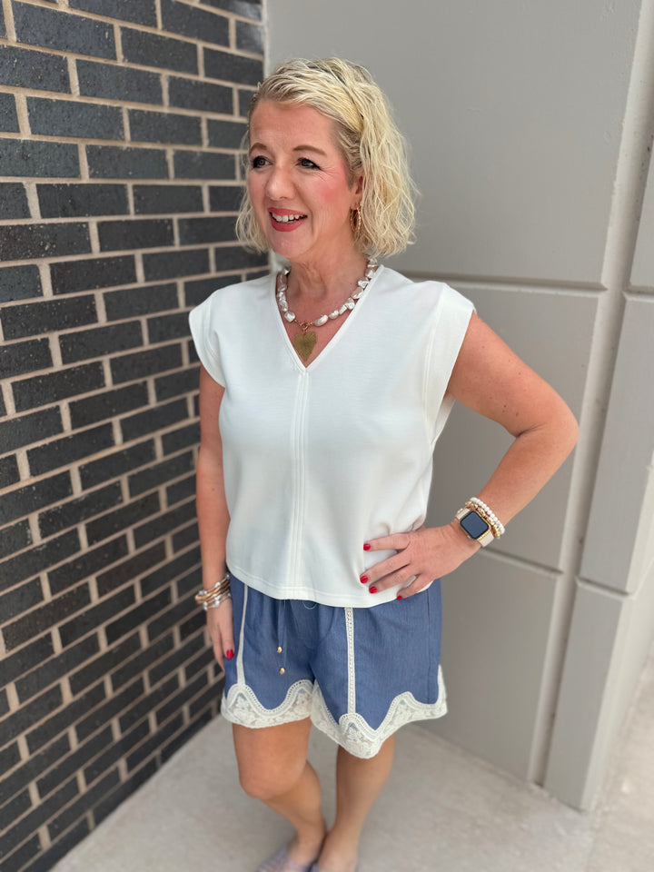 Chambray Lace Shorts