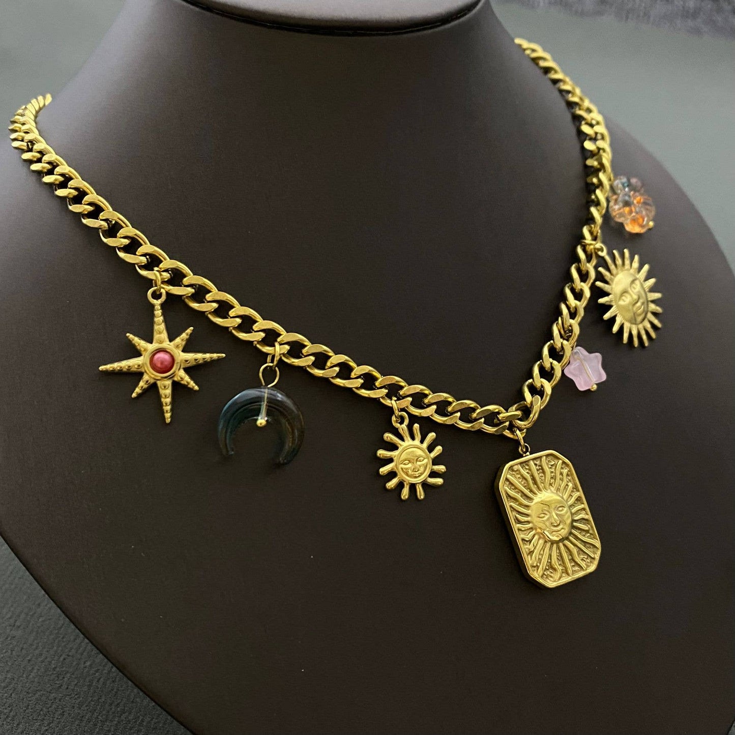 Sun Moon Star Charm Necklace