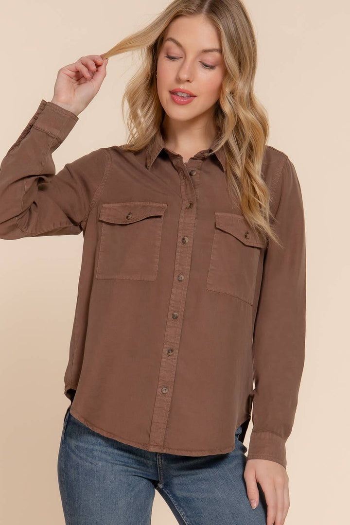 Coffee Button Up Blouse