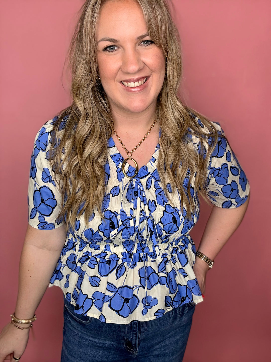 Blue Poppy Peplum Blouse