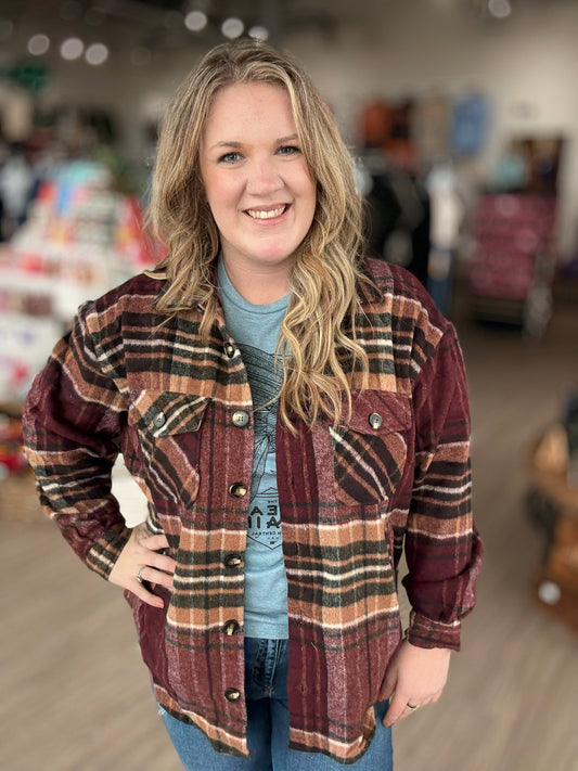 Black Friday- Burgundy Taupe Wool Shacket