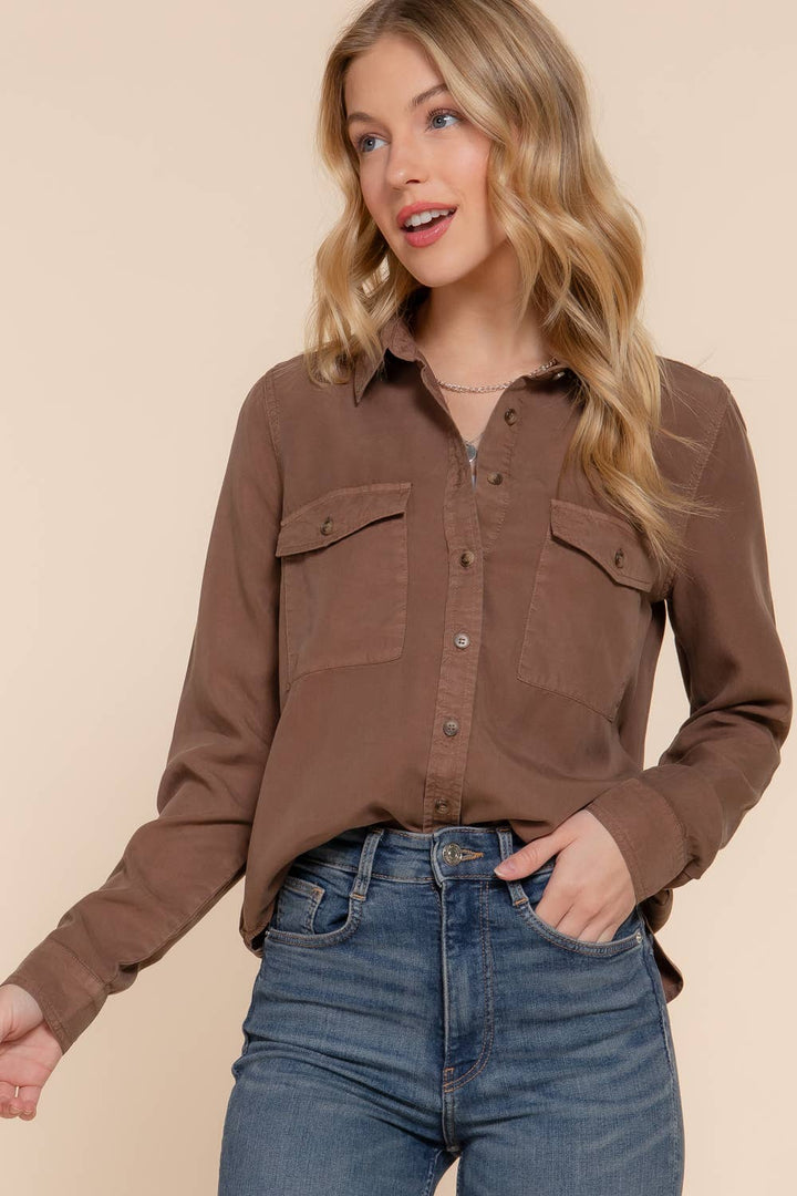 Coffee Button Up Blouse