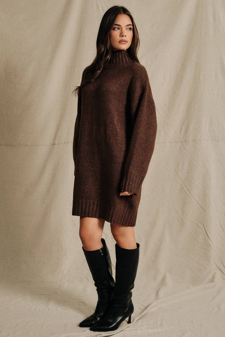 Oversized Turtleneck Long Sleeve Knit Sweater Dress: HUNTER GREEN / L
