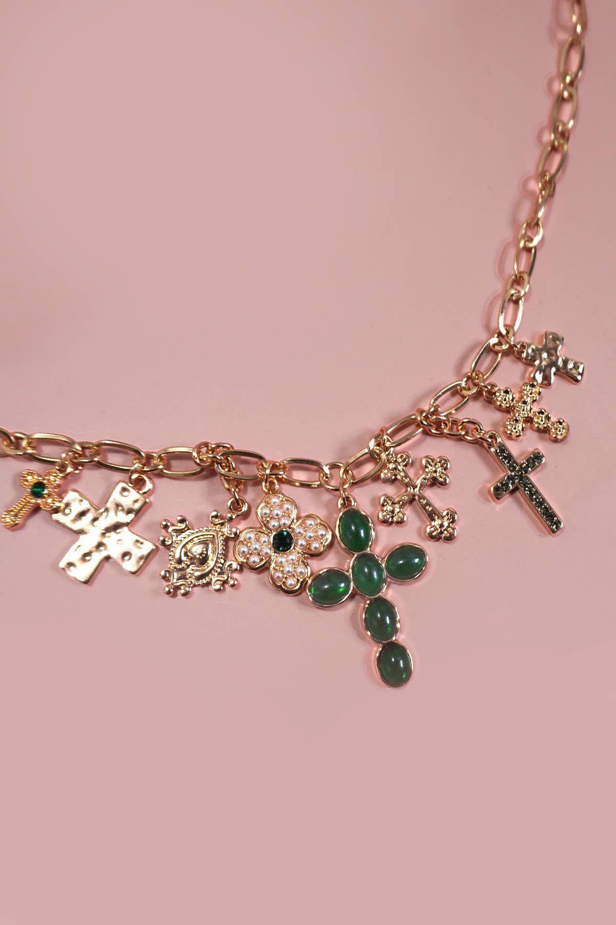 Green Cross Charm Necklace