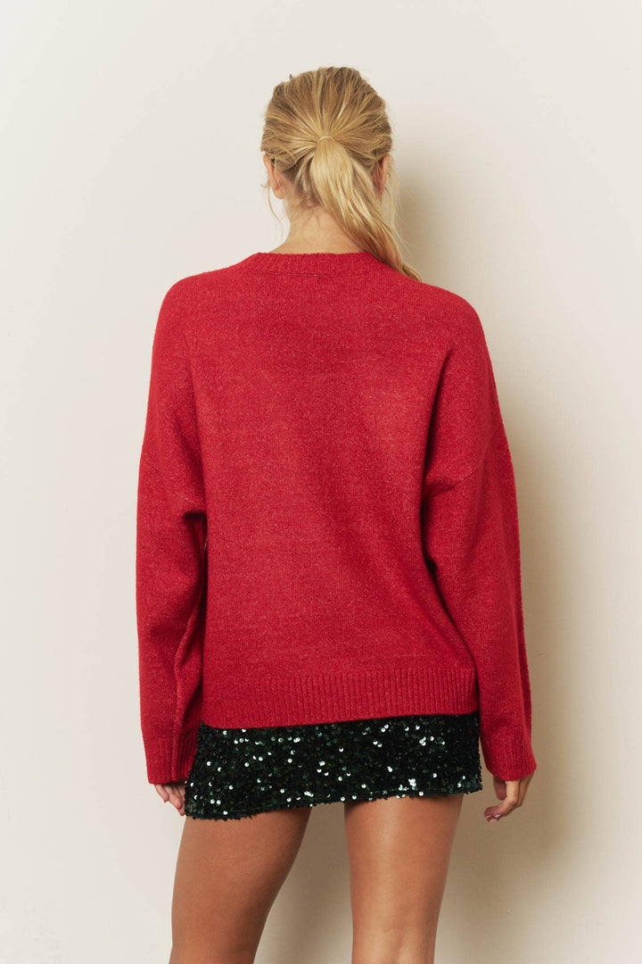 FA LA LA CHRISTMAS CREW NECK SWEATER: RED