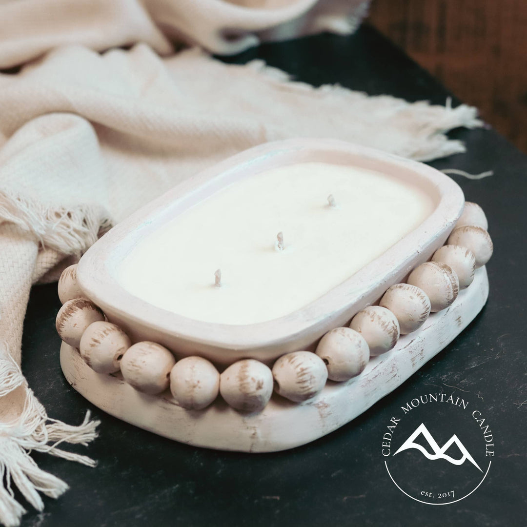 Pottery Dough Bowl Soy Candle - With Beads: Sweet Cinnamon Vanilla