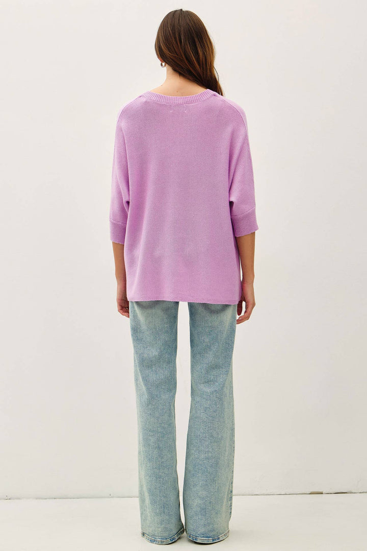 WOOL BLENDED BOXY V-NECK SWEATER TOP: LAVENDER / S