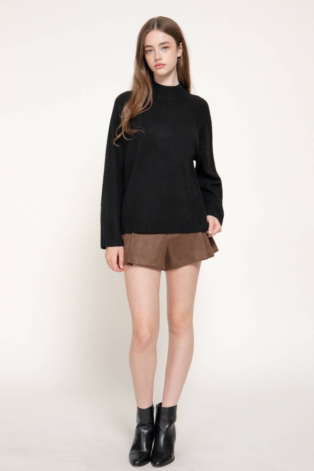 Black Raglan Mock Neck Sweater