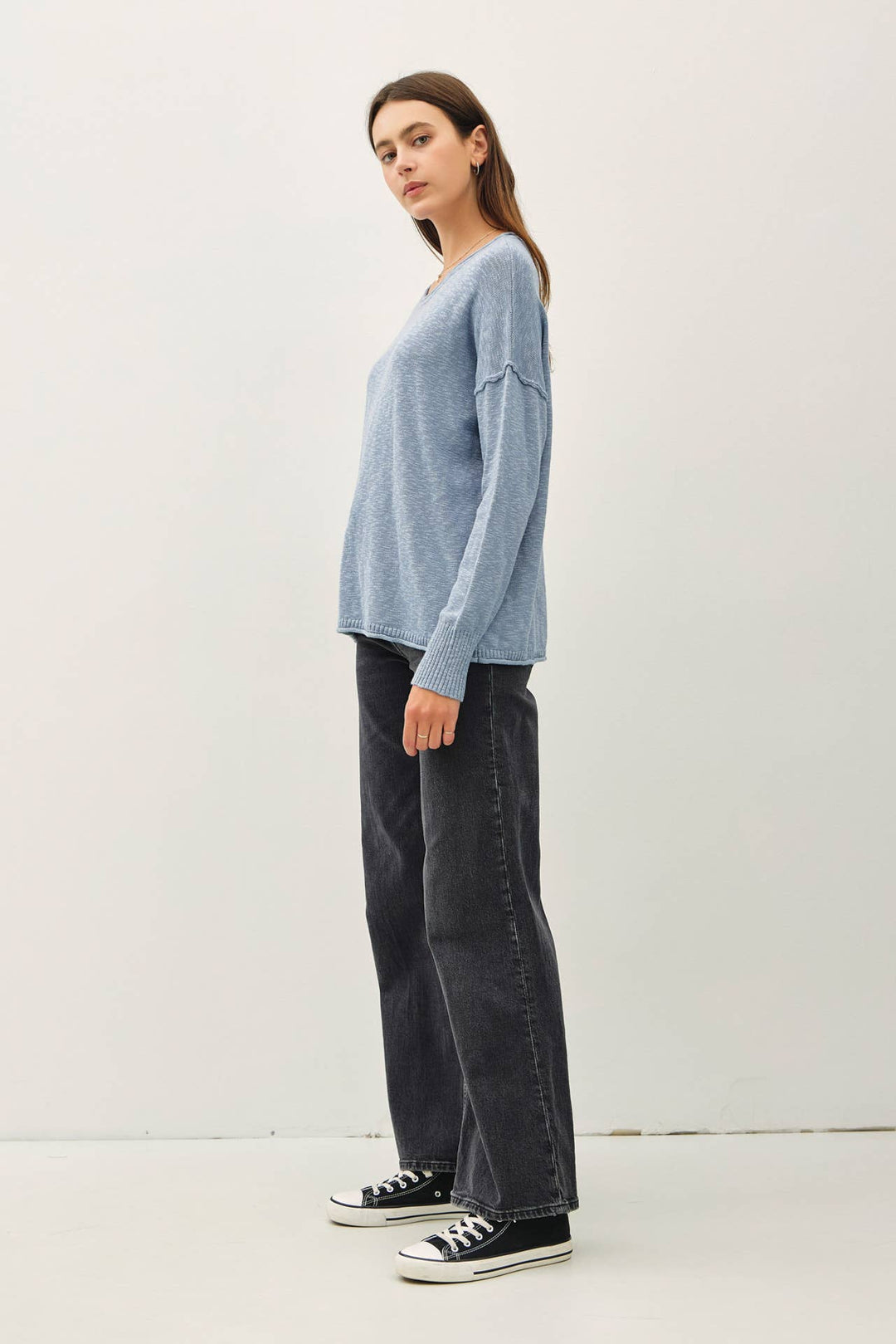 DROP SHOULDER SLUB PULLOVER SWEATER: Matcha / SM