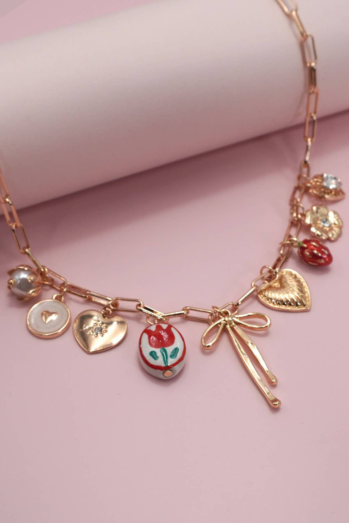 Rose & Bow Charm Necklace