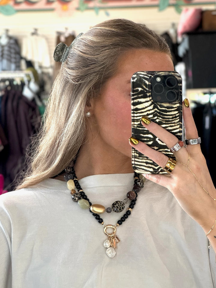 Leopard Print &amp; Mixed Beaded Necklace