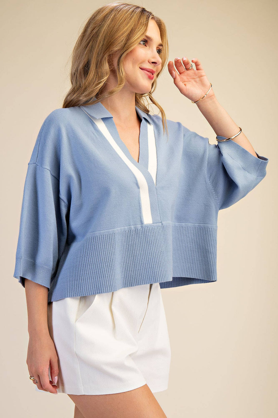 Social Club Collared Sweater| Blue
