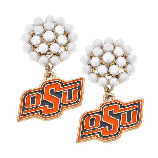 OSU Pearl Cluster Drop Earrings
