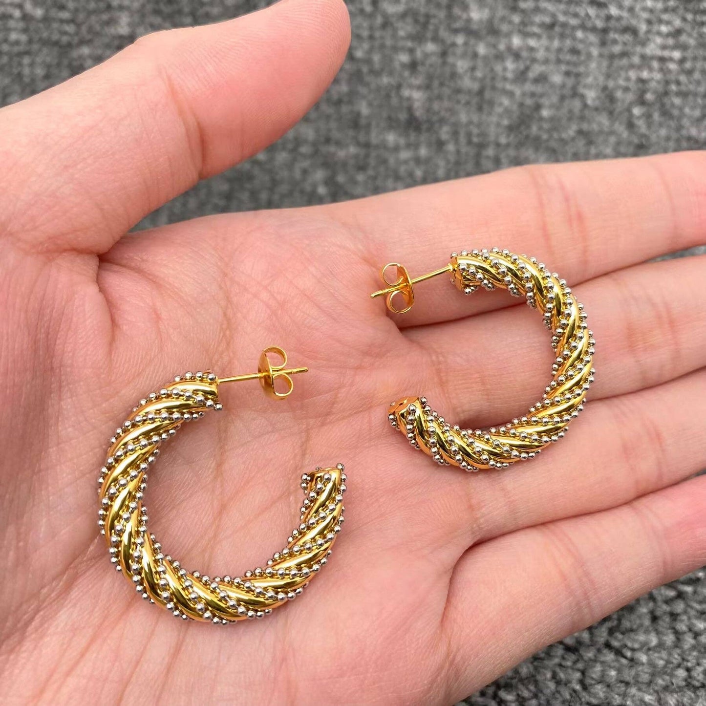 Steel Ball 18K Gold Plated Twist Hoop Earrings