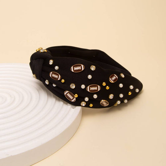 Football Jeweled Headband: Black