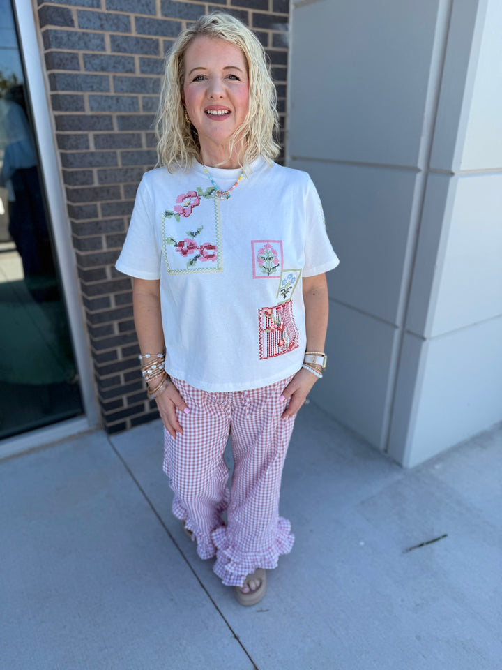 Pink Gingham Ruffle Ankle Pants