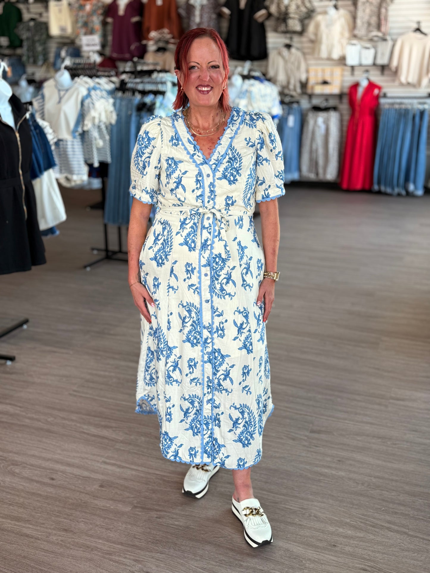 Blue Scallop Paisley Dress