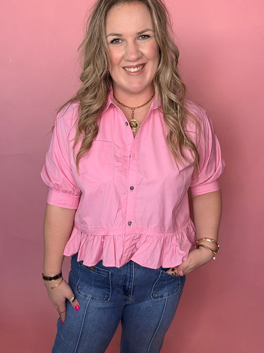 Pink Ruffle Hem Blouse