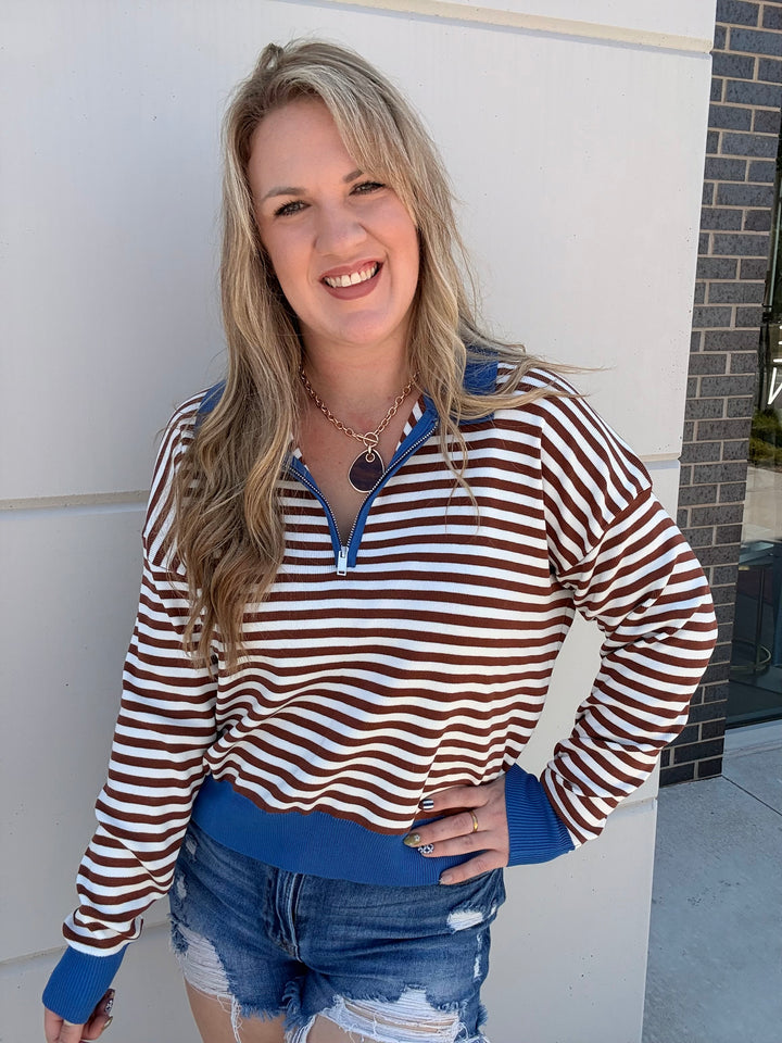 Camel Stripes w/Blue Pop Sweater