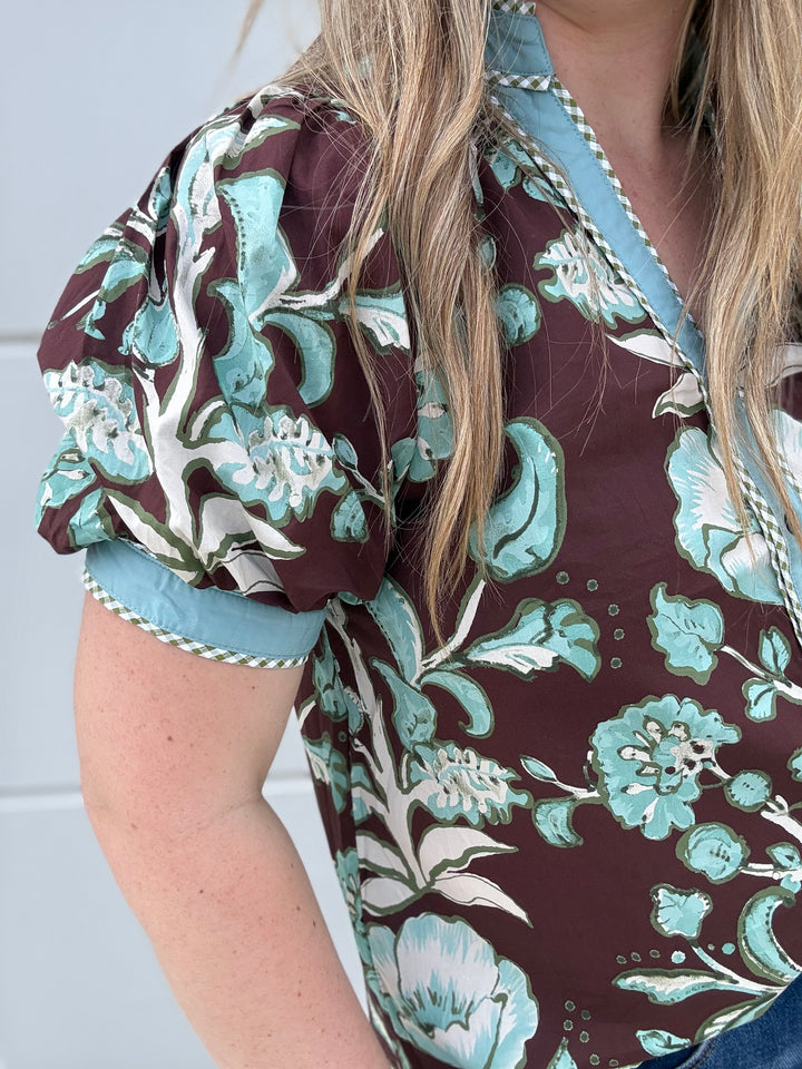 Chocolate Mint Floral Top