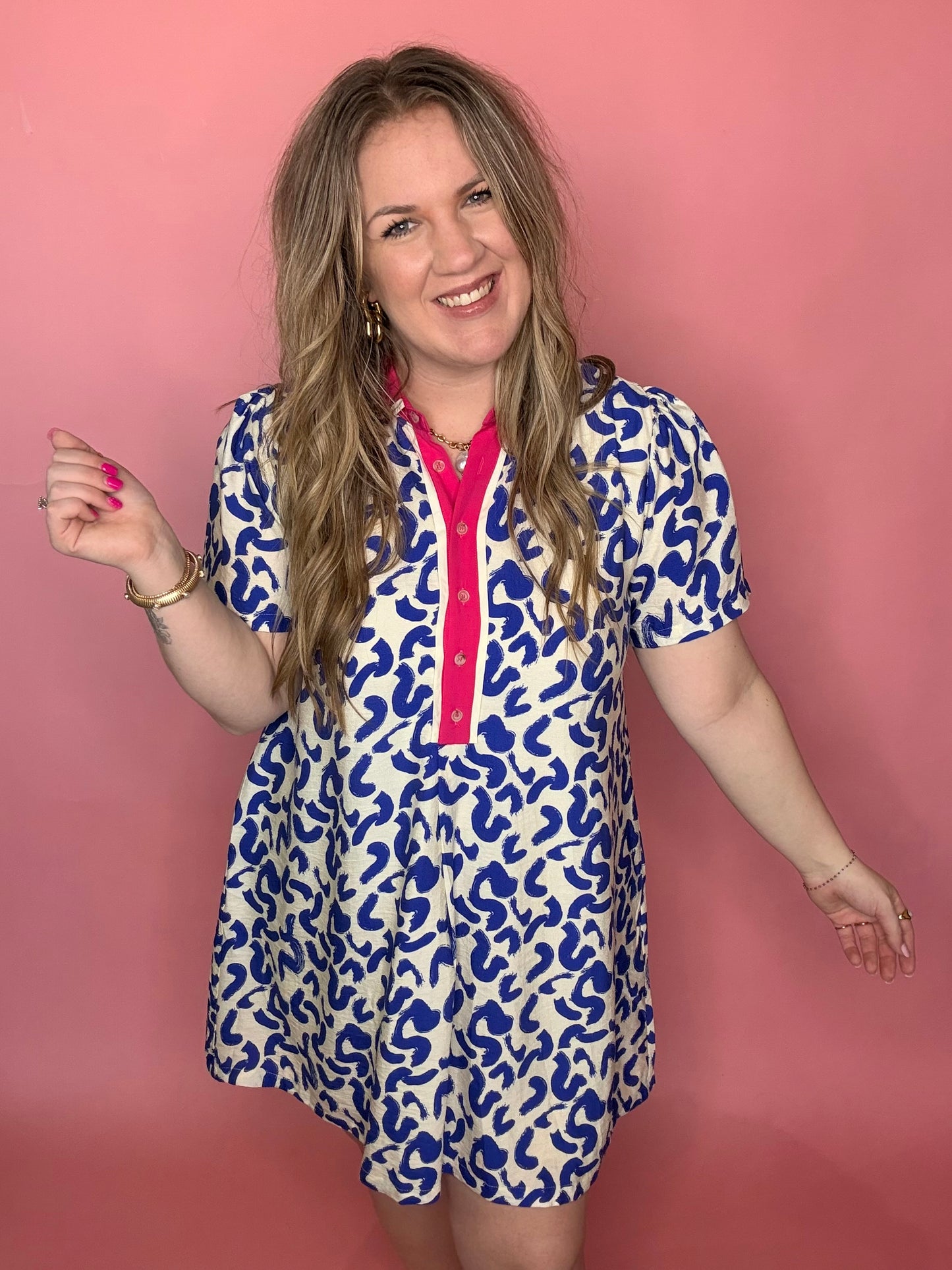 Blue Squiggles w/Pink Accent Dress