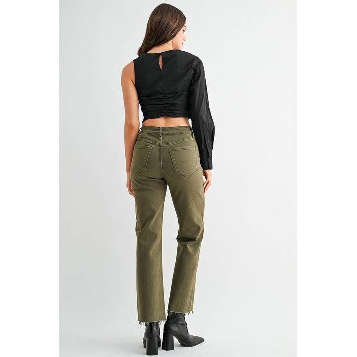 High Rise Olive Tummy Control Straight Jean