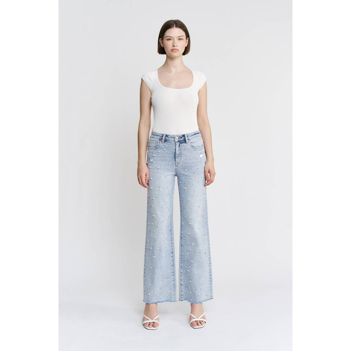 Pearl Detail High Rise Wide Mica Jeans