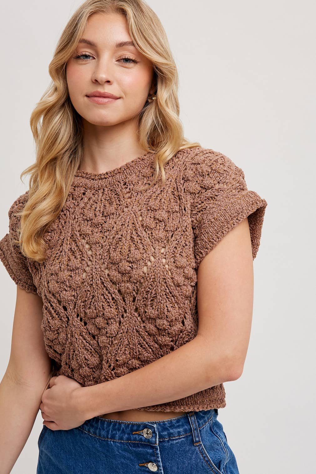 Mocha Diamond Knit Sweater Blouse