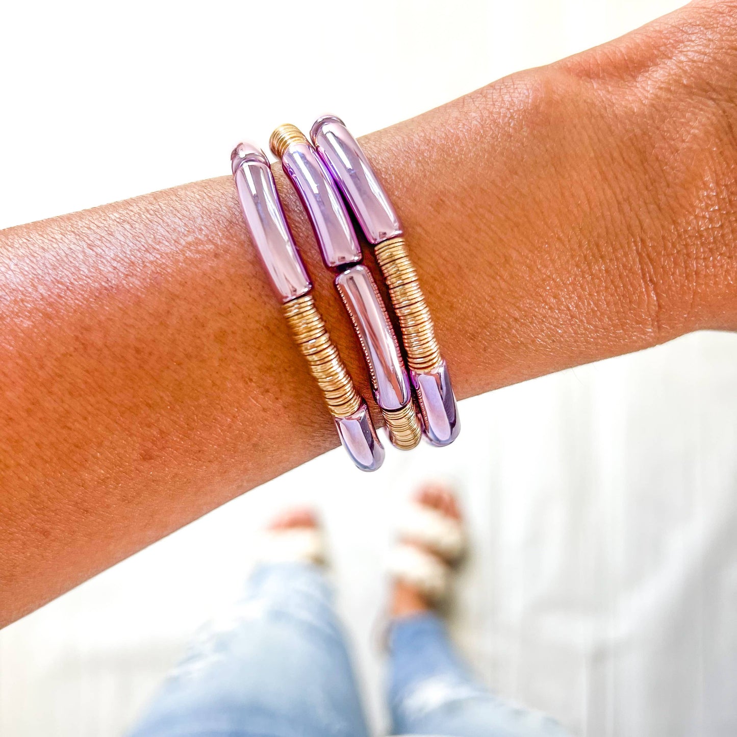 Metallic #57 Solid Purple Bamboo Bracelet