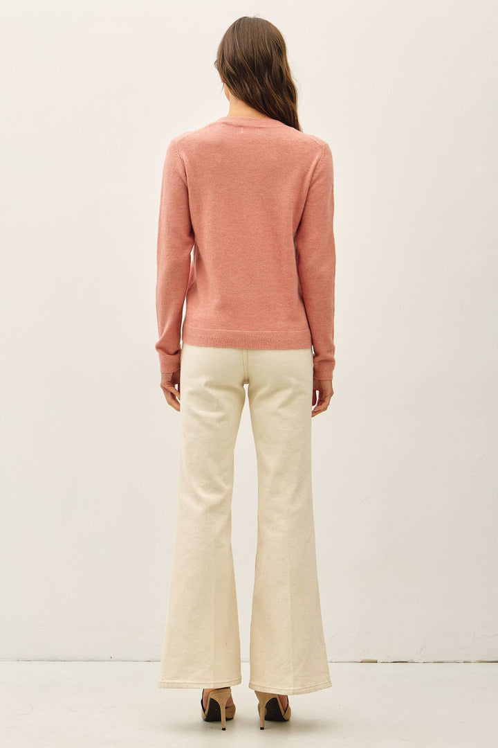 WOOL TOUCH CUFF POINTED V-NECK SWEATER: DUSTY BLUE / L