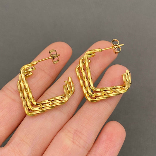 Three Layer C-Shaped Earrings