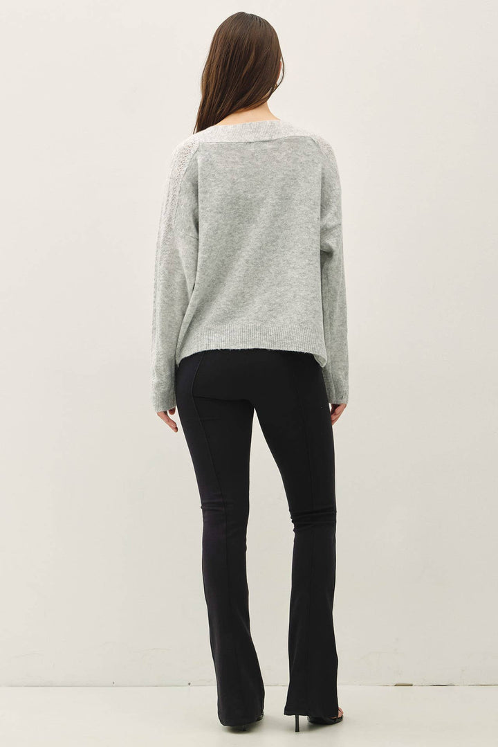 BOAT NECK CROCHET DETAIL SWEATER: LAVENDER / S