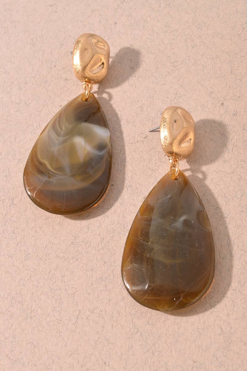 Brown Marbled Teardrop Earrings