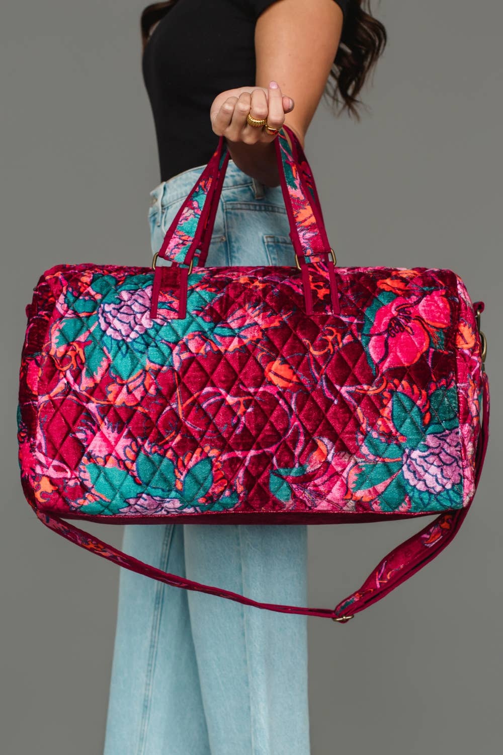 Burgundy &amp; Multicolored Floral Duffel