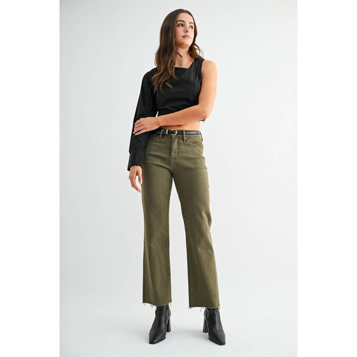 High Rise Olive Tummy Control Straight Jean
