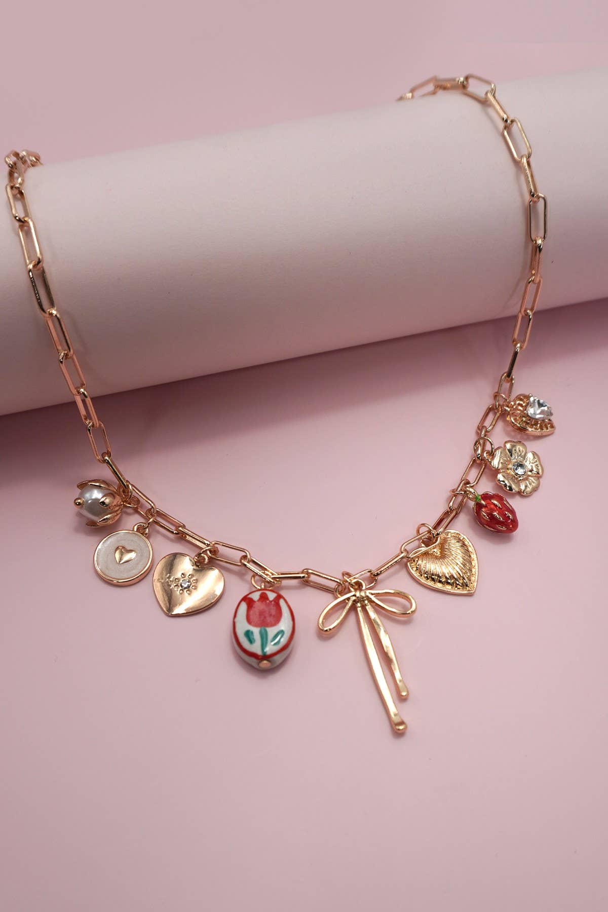 Rose & Bow Charm Necklace