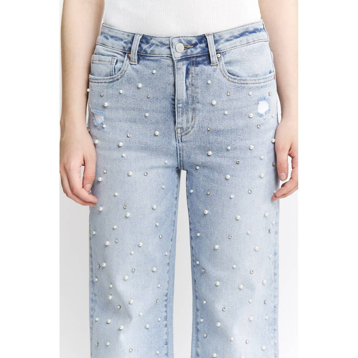 Pearl Detail High Rise Wide Mica Jeans