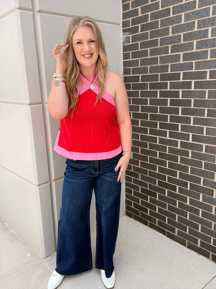 Pink/Red Halter Top