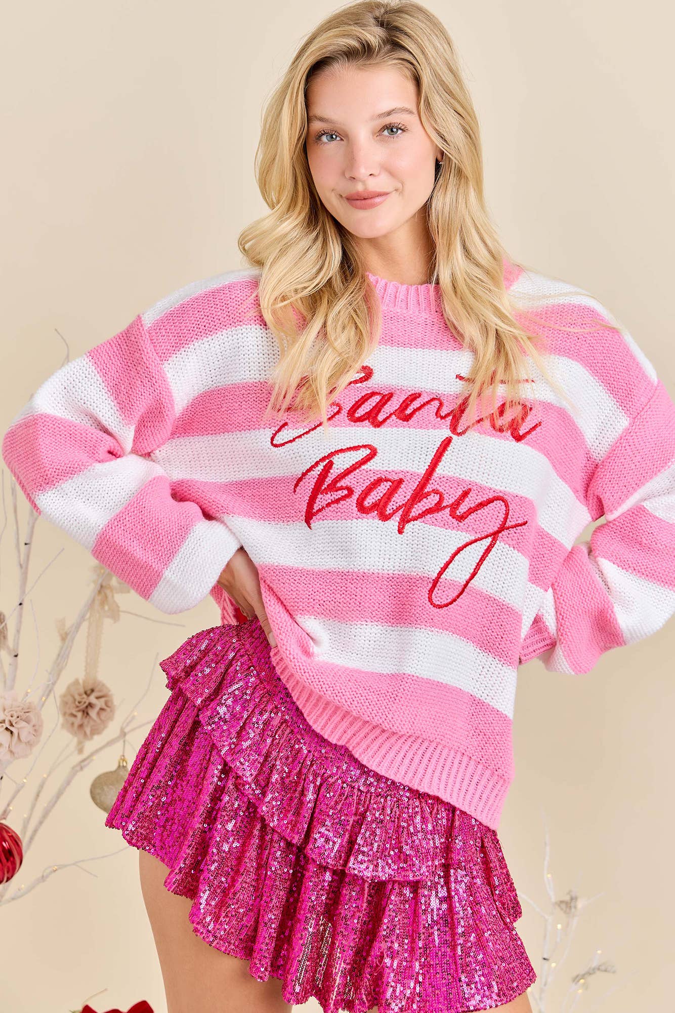 Pink Stripe Santa Baby Sweater