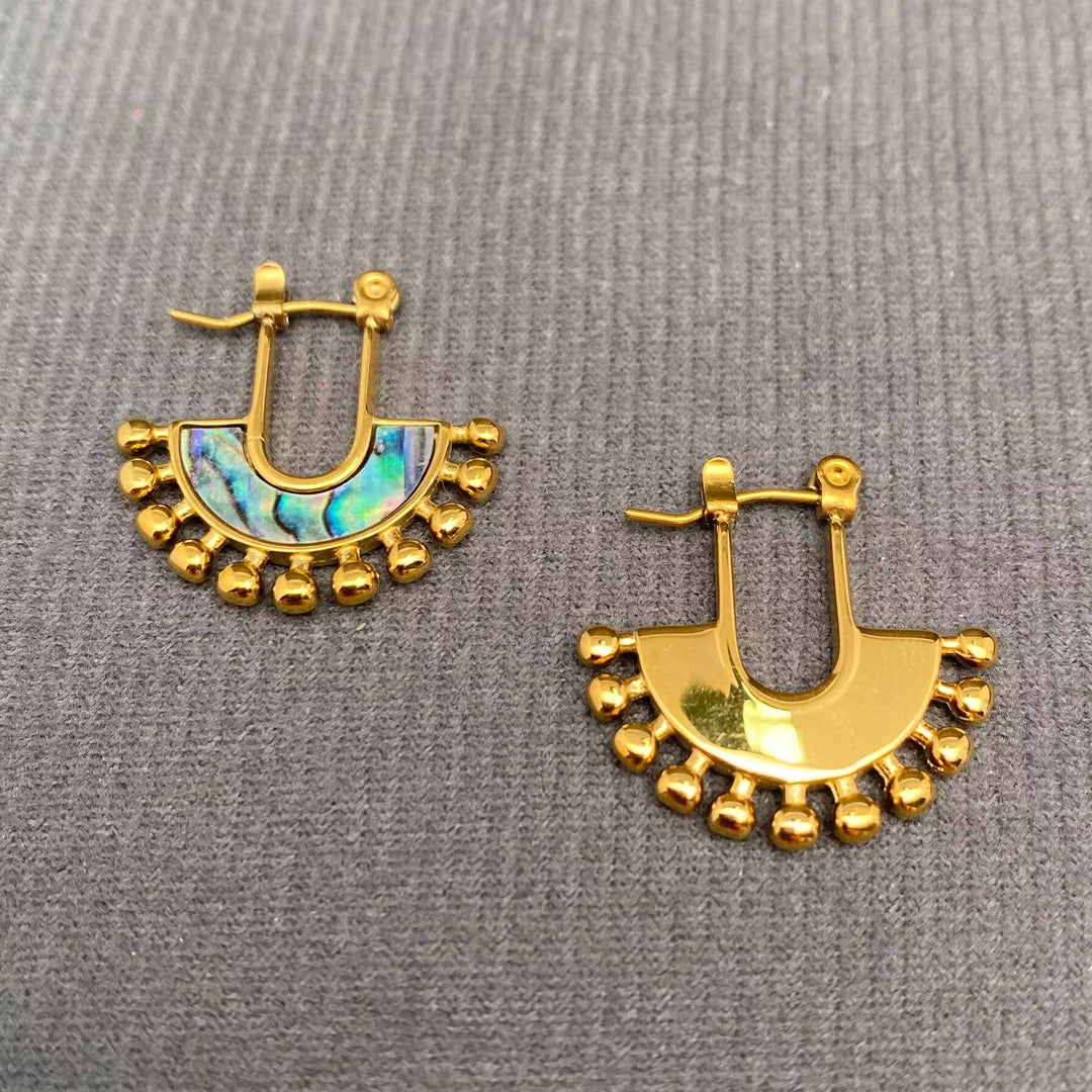 Abalone Shells Inlaid 18K Gold Plated SS Hoop Earrings - FGS