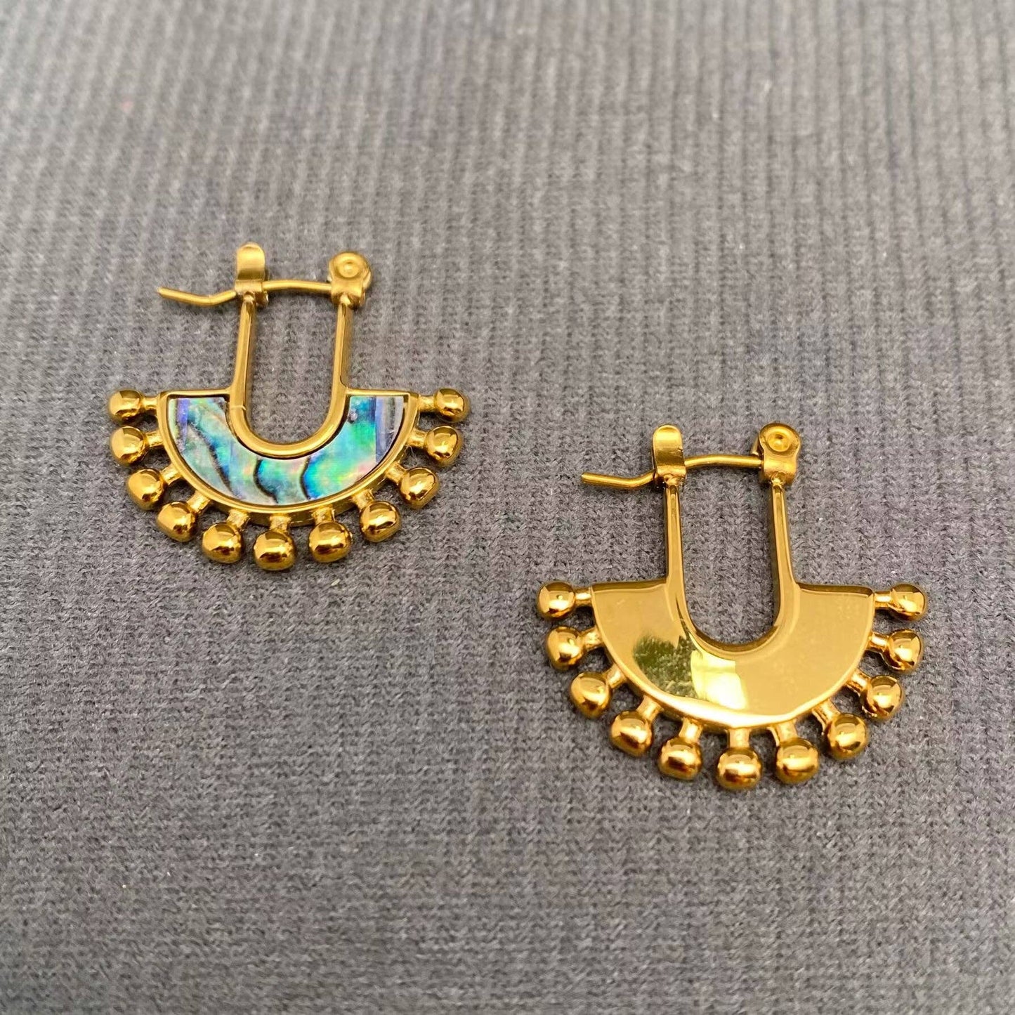 Abalone Shells Inlaid 18K Gold Plated SS Hoop Earrings - FGS