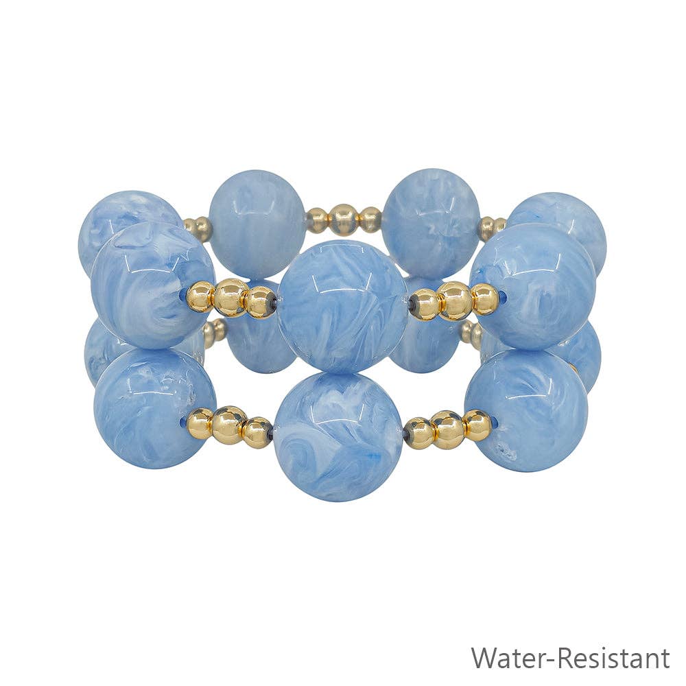 Water Resistant Blue Beaded Stretch Bracelet
