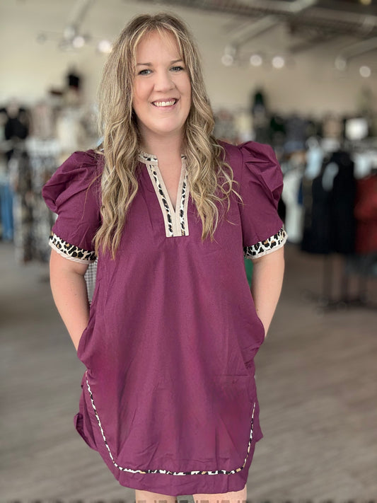 Plum Leopard Accent Dress