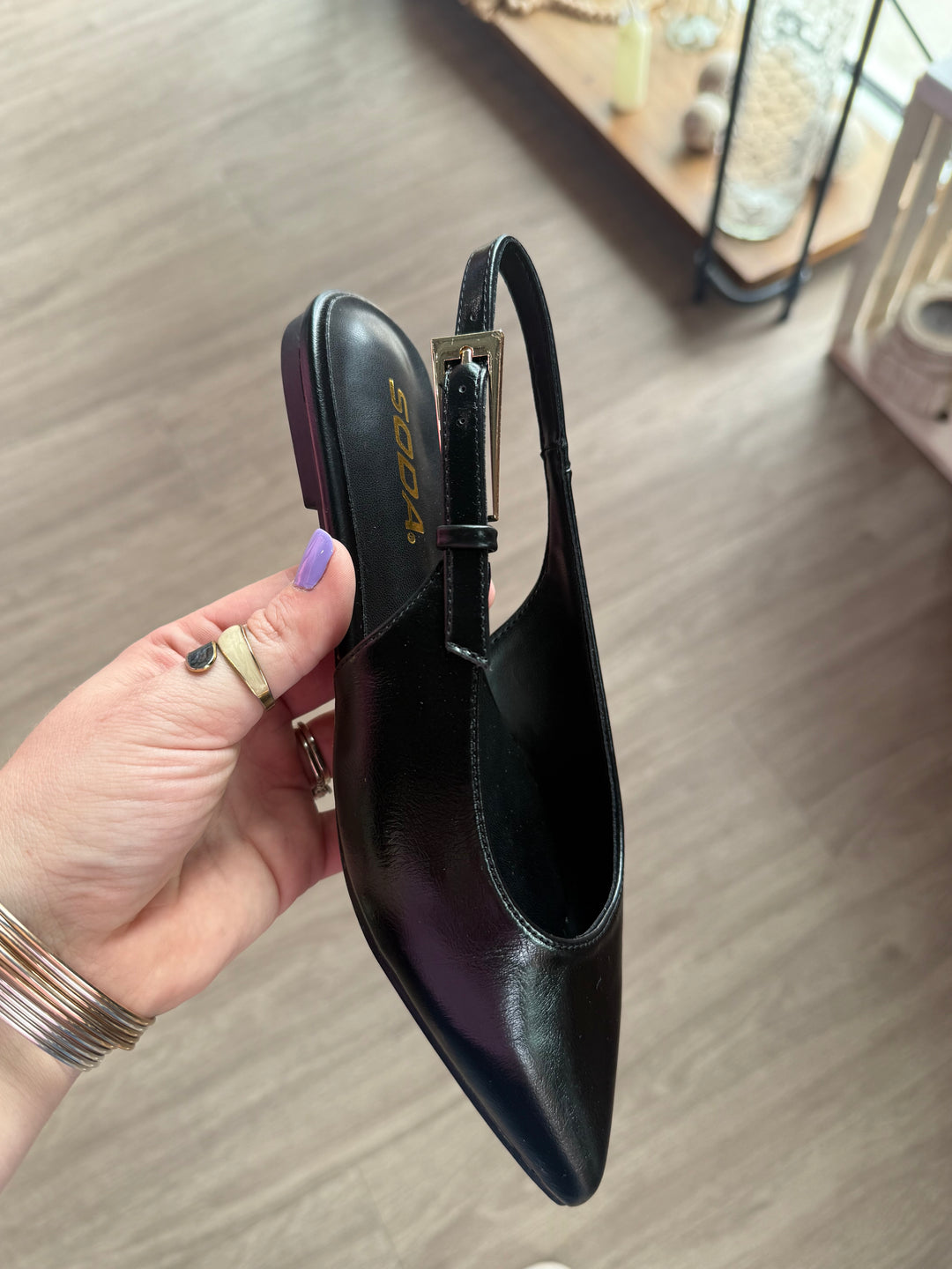 Teo Black Leather Back Strap Mule