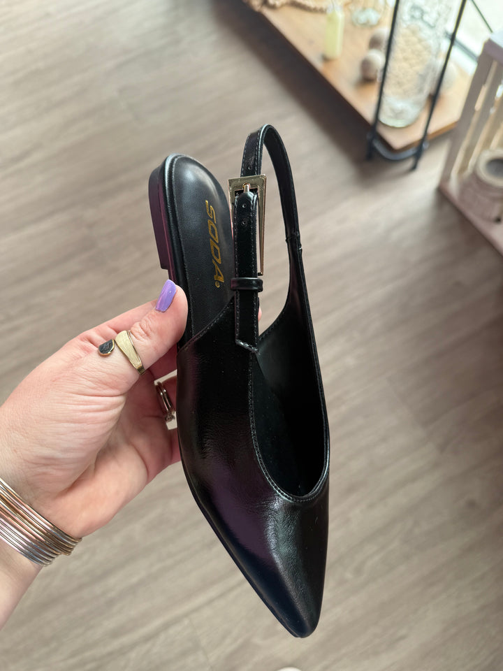 Teo Black Leather Back Strap Mule