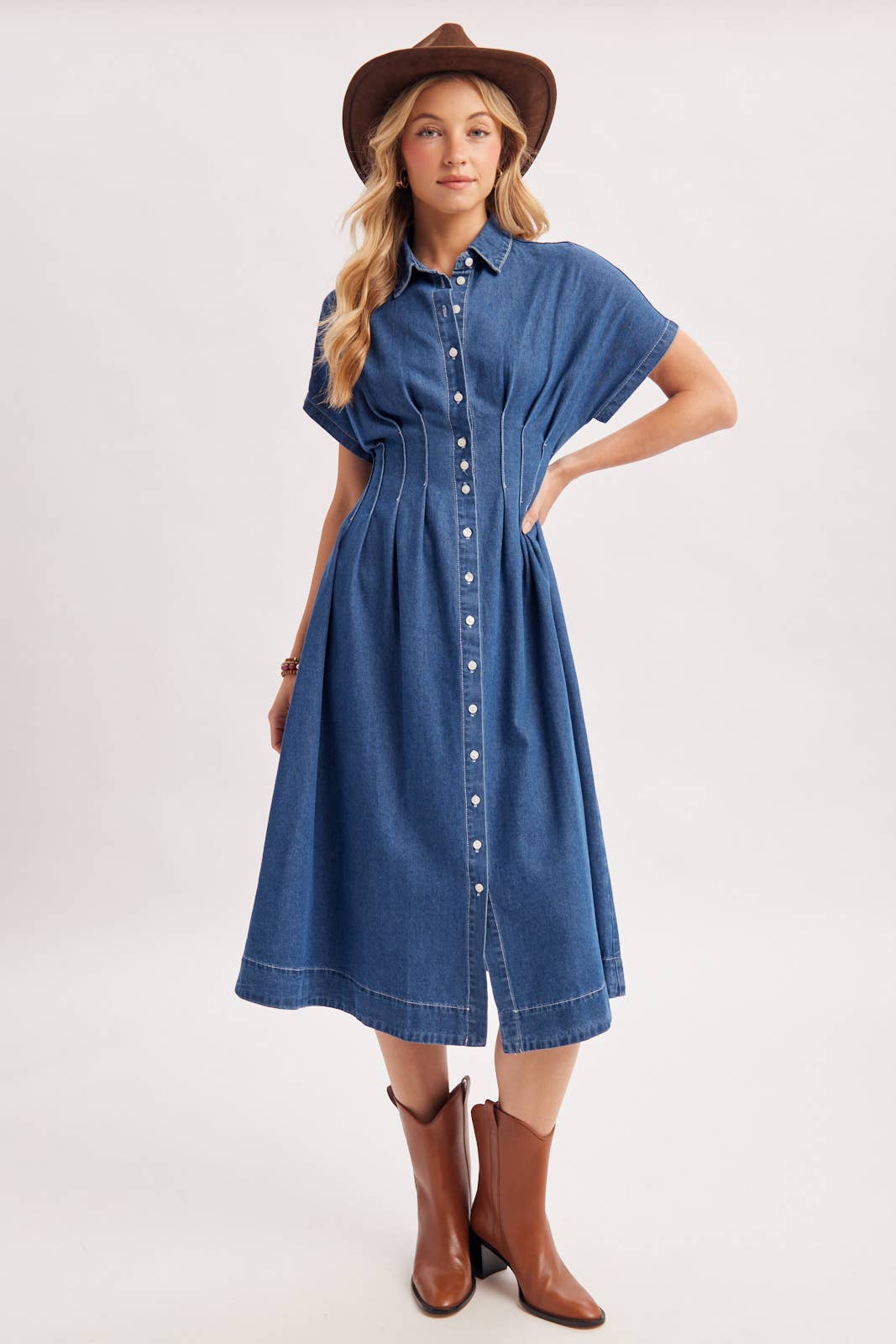 Denim Pleated Waist Dress