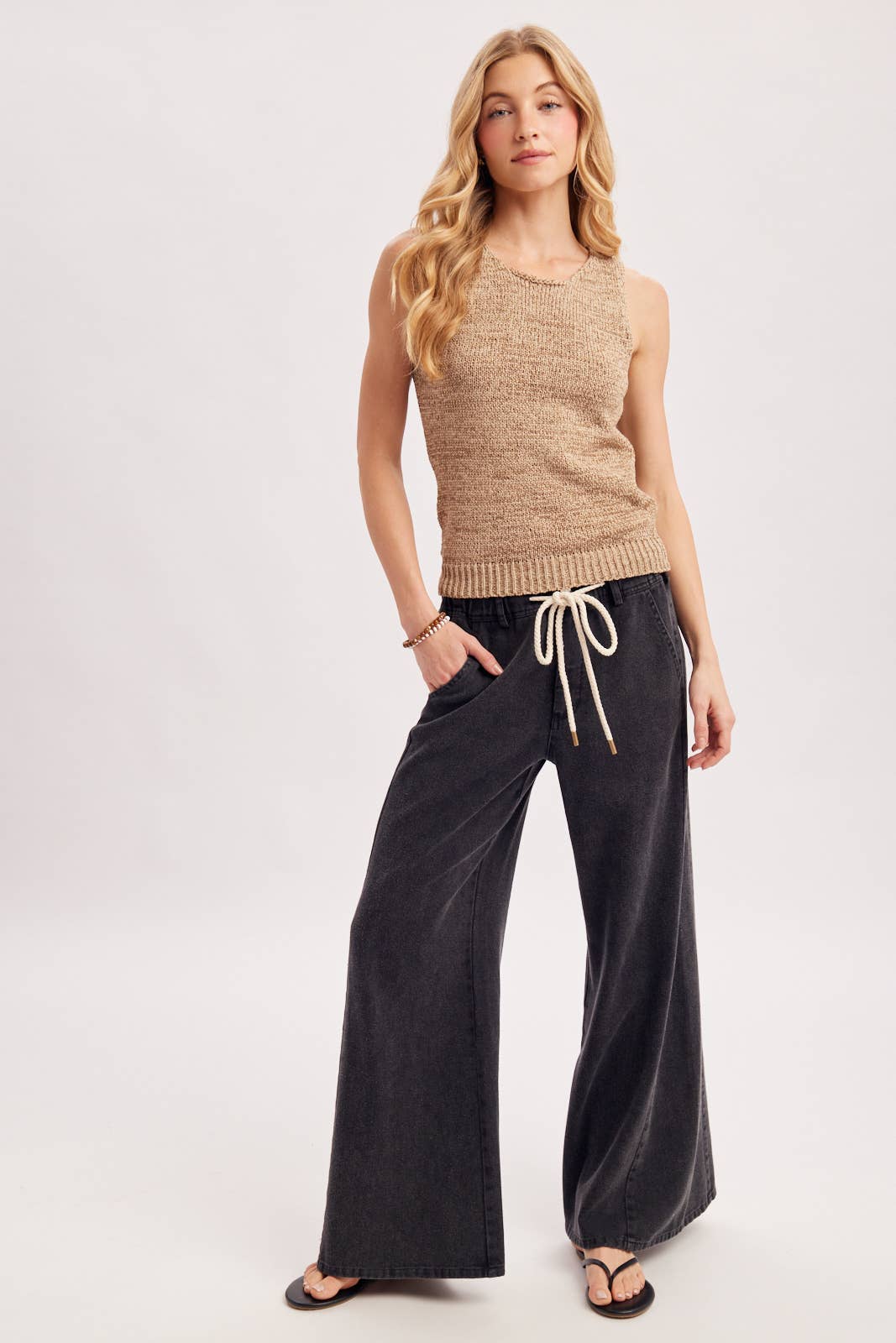 Black Washed Mid-Rise Flare Knit Pants