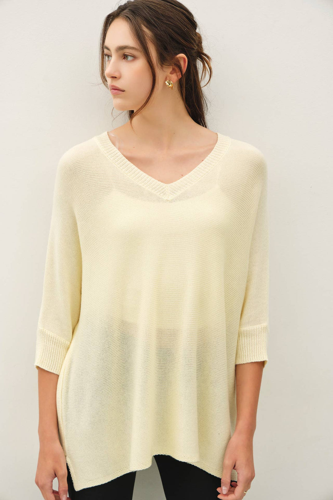 WOOL BLENDED BOXY V-NECK SWEATER TOP: LAVENDER / S